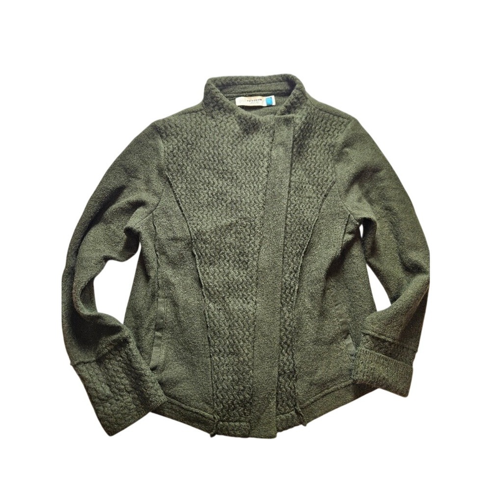 Sparrow Anthropologie Olive Green 100% Wool Asymmetrical Zip Snap Cardigan Large